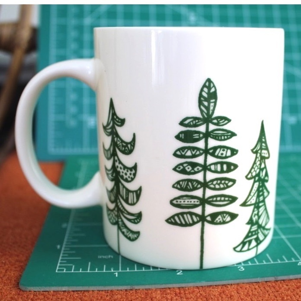 Starbucks 2015 Green Pine Tree Ceramic Coffee Mug 12oz White Nordic Forest Cup - Picture 2 of 7